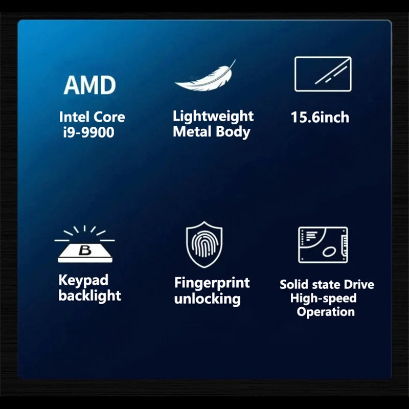 15.6 Inch Ultra Slim Windows 11 Laptop Computer 32GB RAM 512GB 1TB SSD Intel i9 9900 Notebook Gamer 1920x1080 Office PC Max Pro
