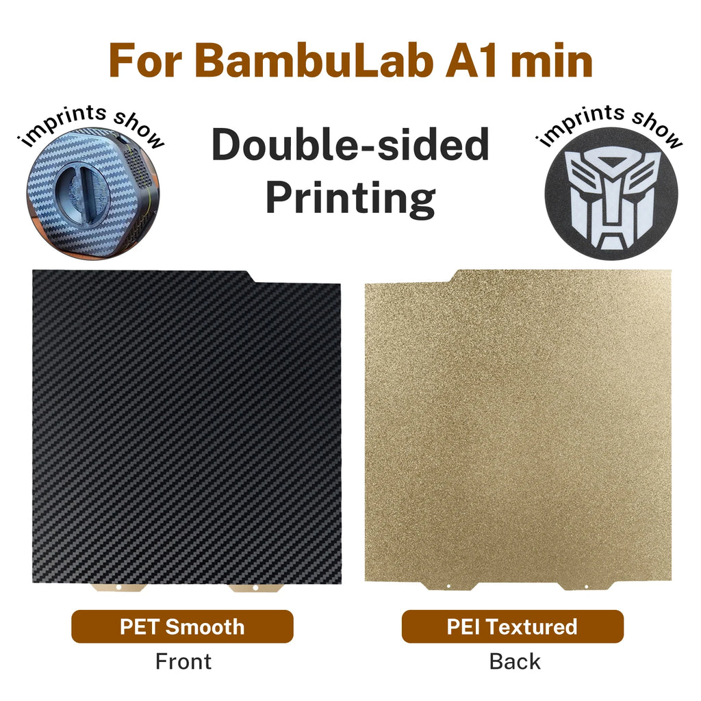 184x184mm Double-sided PEY/PET and PEI textured build plate for Bambu Lab A1 Mini for high-quality 3D printing.