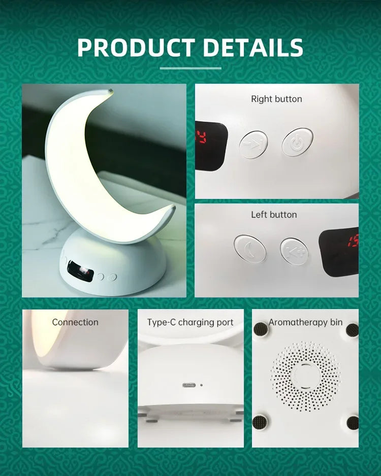 Quran Azan Clock Islam Muslim Arabic Koran Bright Bluetooth Speaker Portable Night Light Lamp Holy Wireless Ramadan Islamic Arab