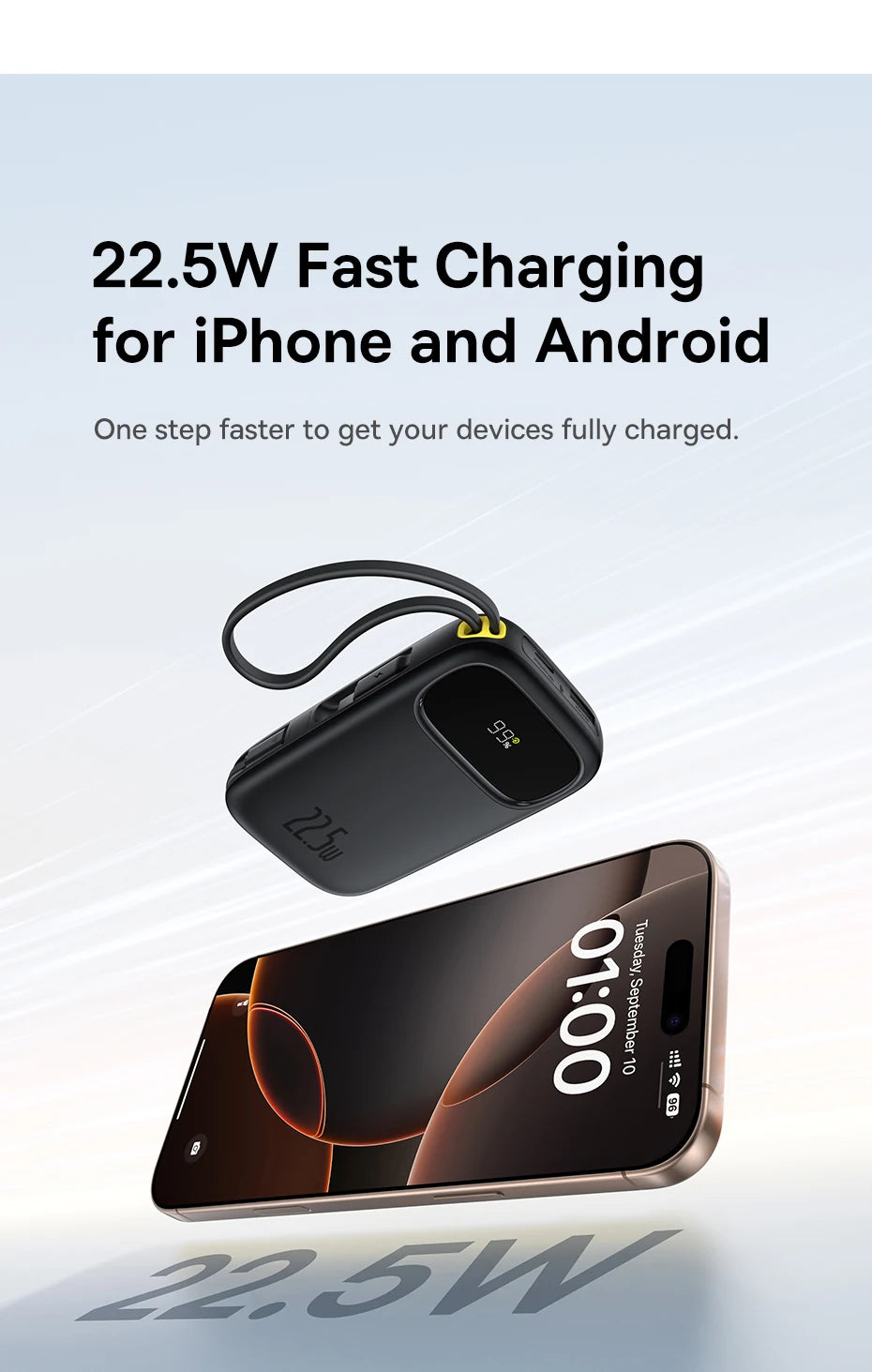 Tidesmit 20000mAh Portable Charger with Built-In PD Fast Charging Cables Tidesmit