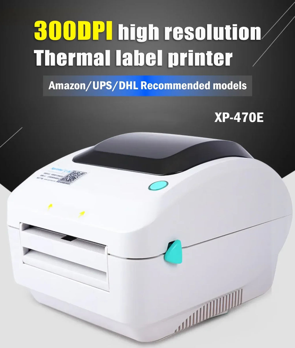 300DPI XP-470E HD 4Inch/118mm Thermal Label Printer with Paper Bin Desktop Shipping Barcode Printer Xprinter  Waybill Printer