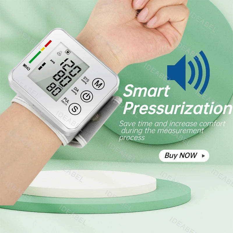 Wrist Blood Pressure Monitor LED English Voice Broadcast Tonometer BP Monitor Non Contact Infrared Medical Thermometer