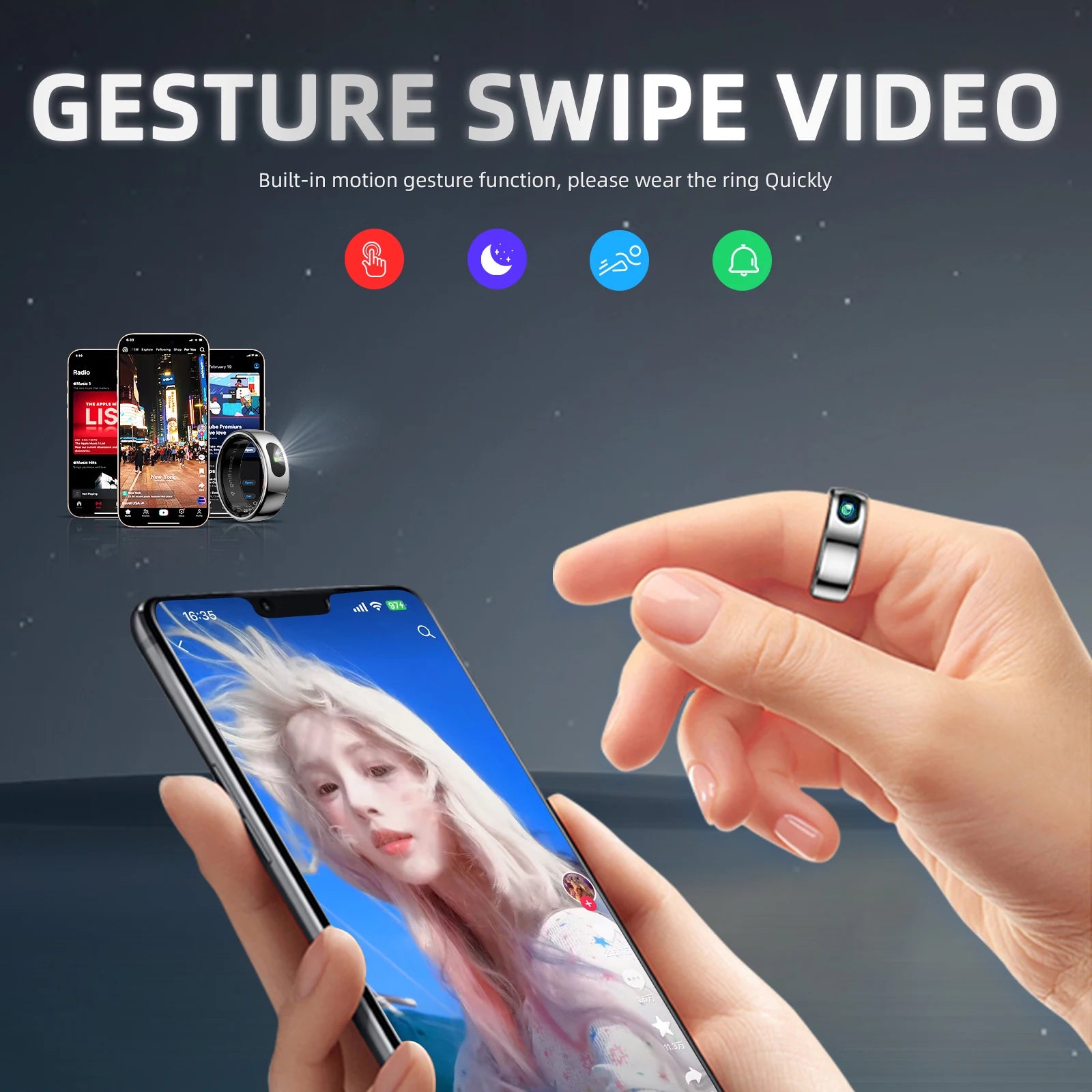 R08 Smart Ring with Charging Case Men Women Health and Sleep Monitor Heart Rate Monitoring 5ATM Waterproof Multi Sport Mode