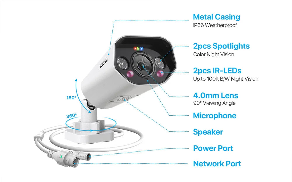 ZOSI 4K 8MP 5MP Add-on Camera for PoE Security Camera System, Work with ZOSI 8 Channel 16 Channel PoE NVR