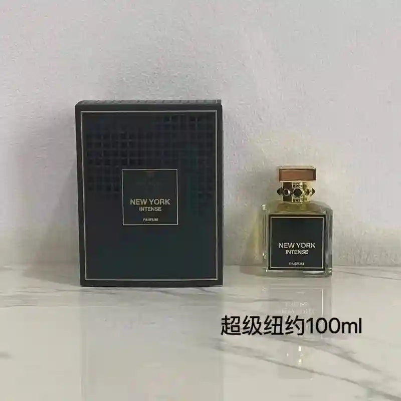 New York Intense Parfum: Woody aromatic niche fragrance in a square glass bottle with gift box. Luxury men's cologne.
