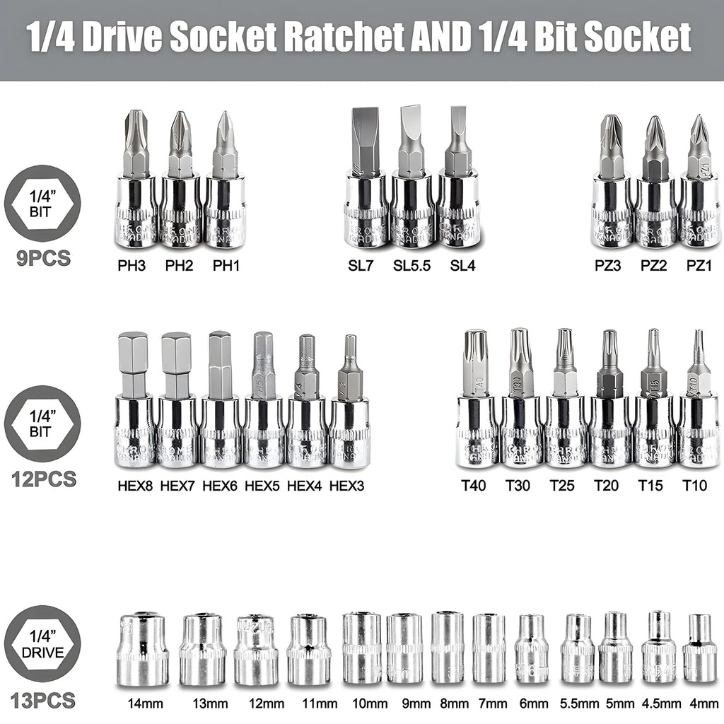 Podofo Auto Repair Socket Set 46pcs Professional Ratchet Wrench Pawl Spanner Screwdriver Tool Kit for Metalworking 1/4" Socket Spanner Ratcheting Screwdriver Ratcheting Screwdriver
