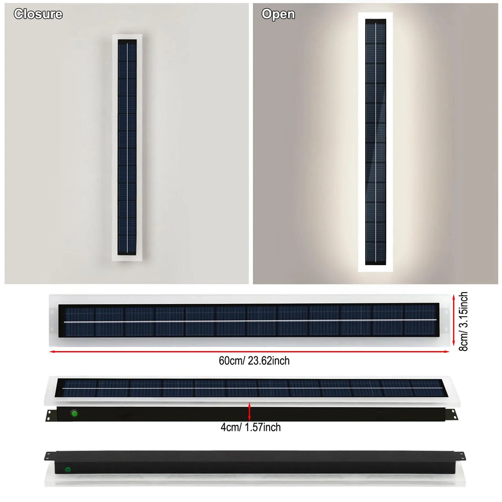 60cm Solar Wall Light Outdoor IP65 Waterproof LED Wall Lamp Dusk to Dawn Solar Powered Exterior Light Fixture for Garden Patio