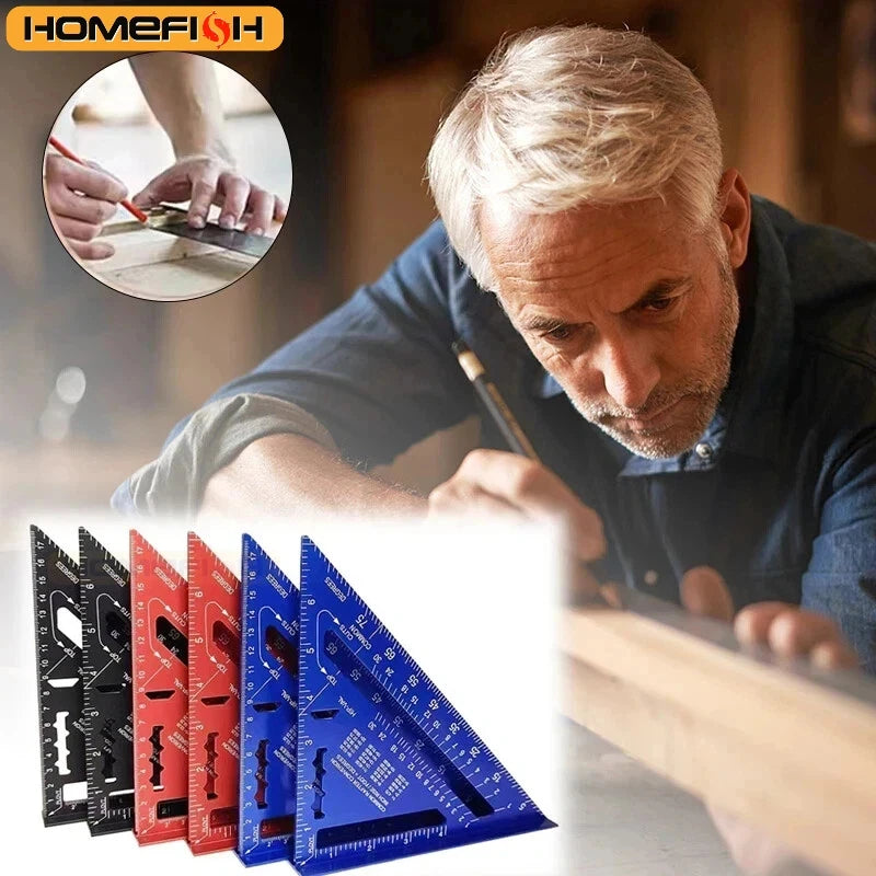 New 7Inch Triangle Ruler Measurement Tool Aluminium Alloy Carpenter Tools Inch Metric Angle Ruler Speed Square Woodworking Tools