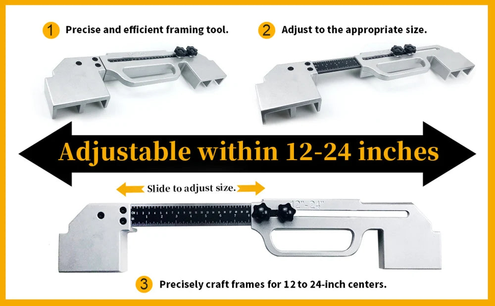 Center Stud Layout 12-24 Inch Wall Accurate Measurement Framing Spacing Positioning Jig Cast Aluminum Wall Stud Framing Tool