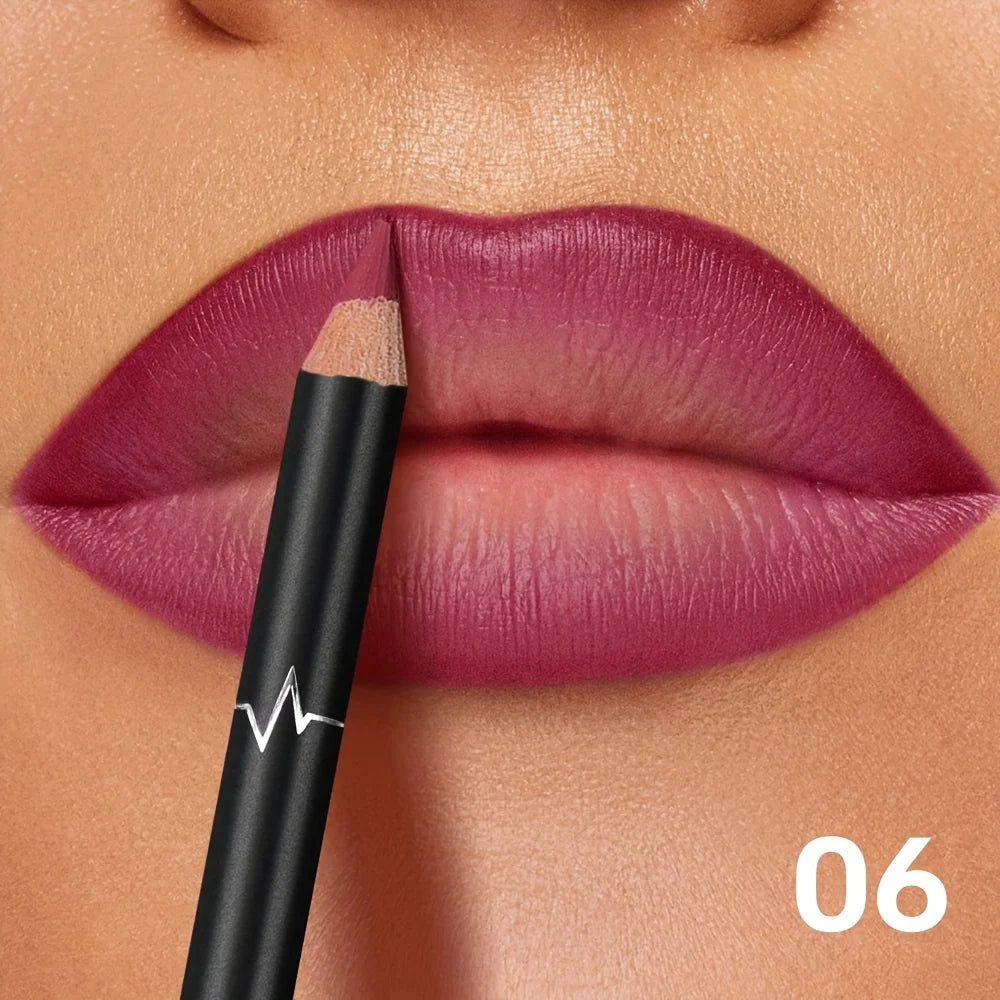 PUDAIER waterproof matte lip liner pencil in shade 06 creating a smooth, longwear berry lip contour.
