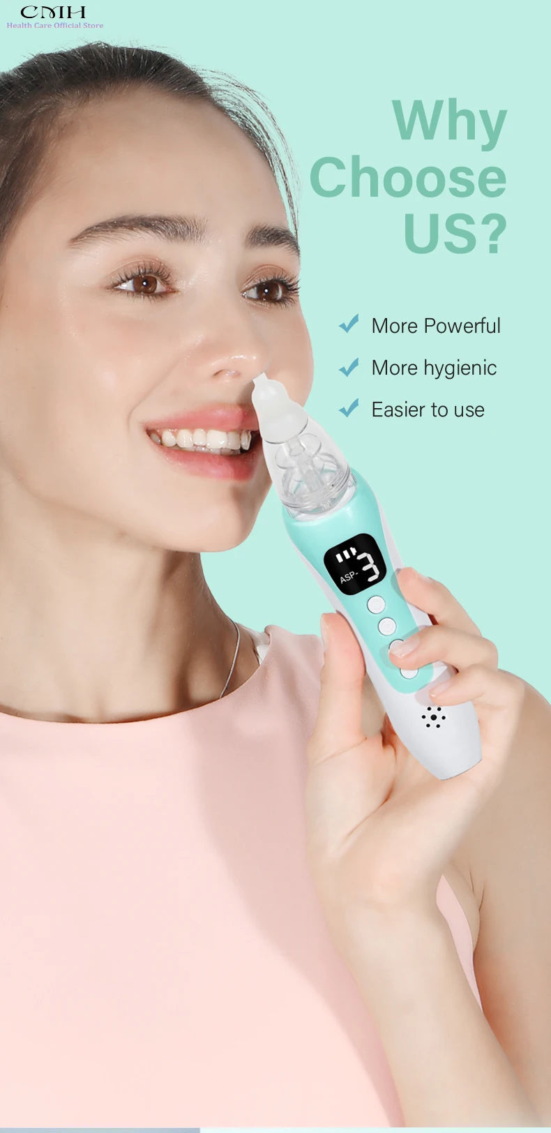 Tidesmit Electric Nasal Aspirator, USB Rechargeable, 3 Suction Modes Back Massage Instrument Tidesmit