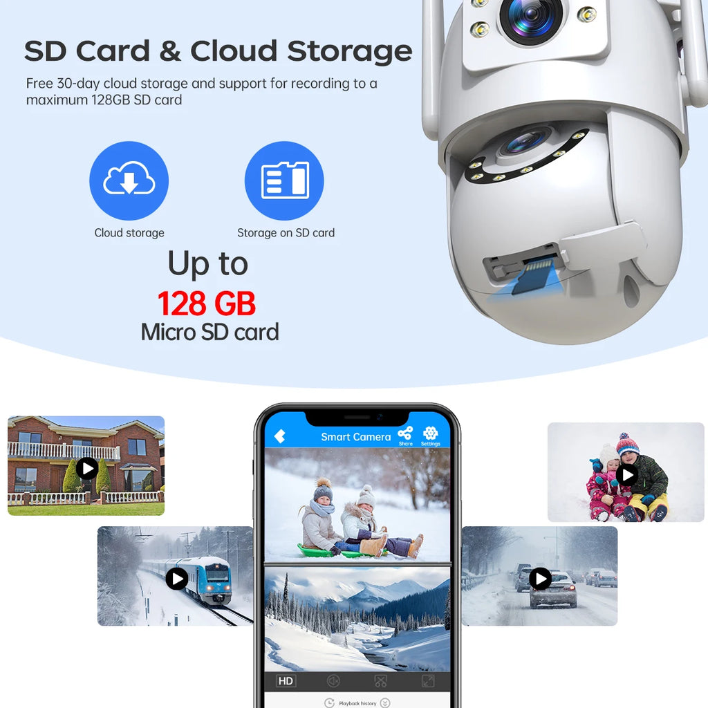 Jooan 6K 10MP WiFi Surveillance Camera,Dual Lens Dual Screen,5X Digital Zoom,Auto Tracking,ONVIF, Outdoor Security PTZ IP Camera