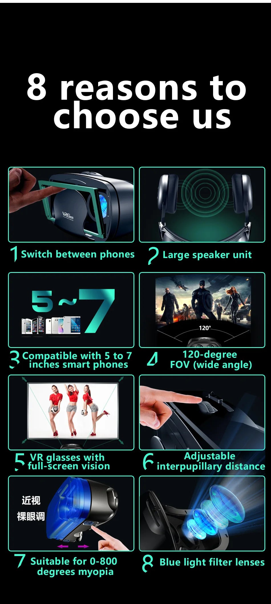 VR Headset for Smartphones - Immersive Wide Angle Smart Glasses Tidesmit
