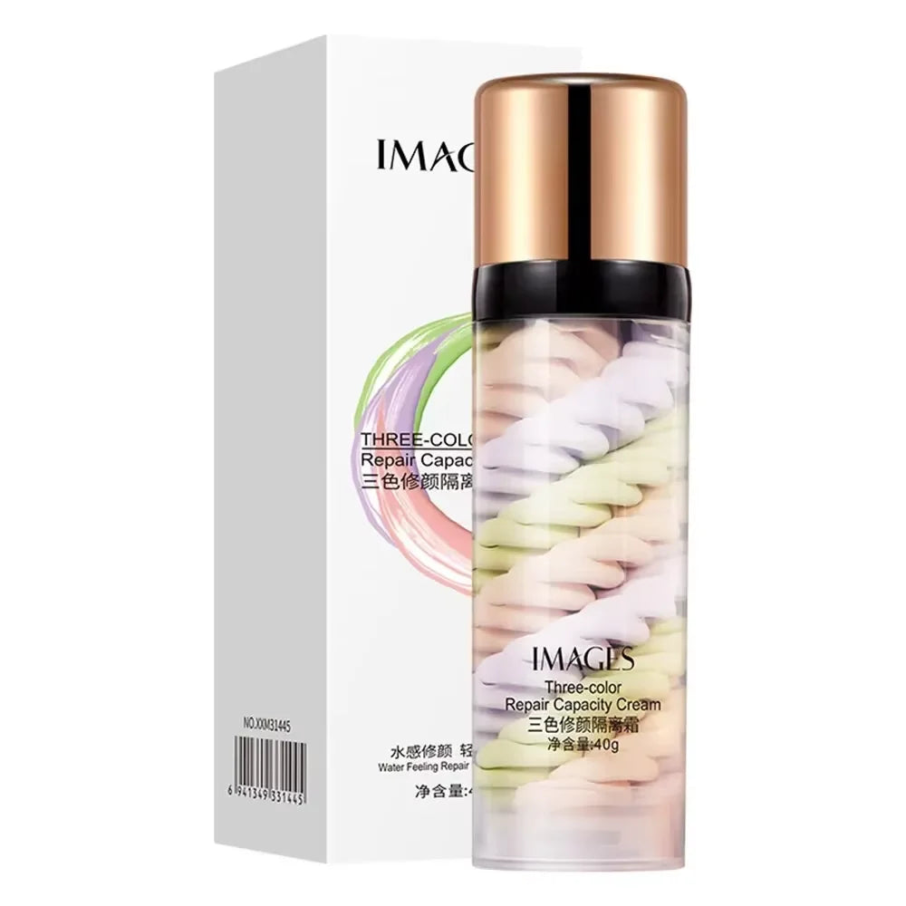Tidesmit tri-color makeup primer foundation base 40g waterproof color correcting cream texture close-up