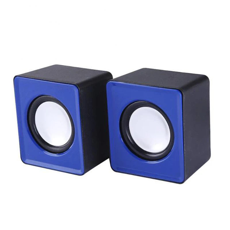 Blue mini desktop speaker pair with two front circular drivers