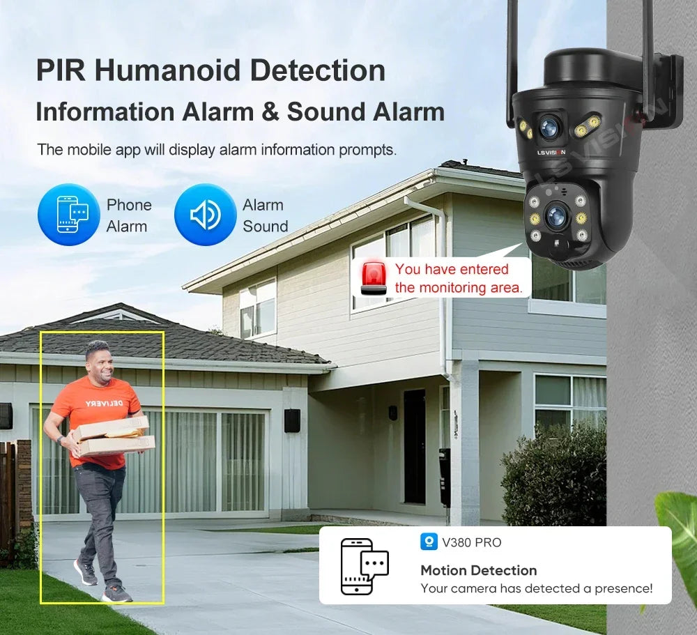 LS VISION Dual-Screen 4G/Wifi Outdoor Solar Camera Security 4K PIR Human Tracking CCTV Surveillance Camera V380 Pro Waterproof