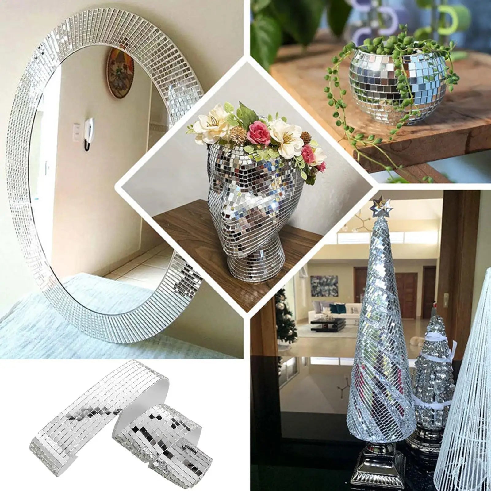 Disco Ball Tiles 1600Pieces 5mm Self Adhesive Square Mosaic Mirror Glass Stickers Home Wall Kitchen Party Decor