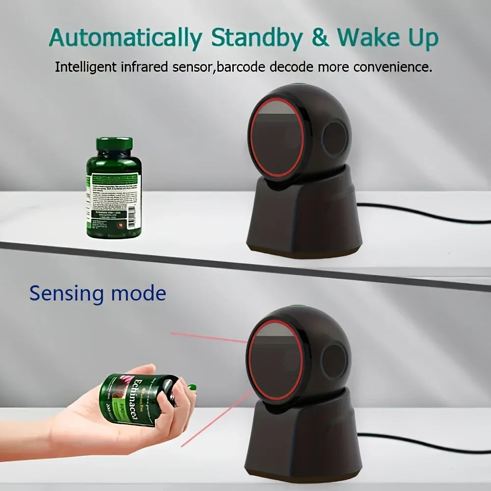2D Barcode Scanner Desktop Omnidirectional Automatic 1D 2D QR Code Data Matrix PDF417 Bar Code Reader USB for Retail Supermarket