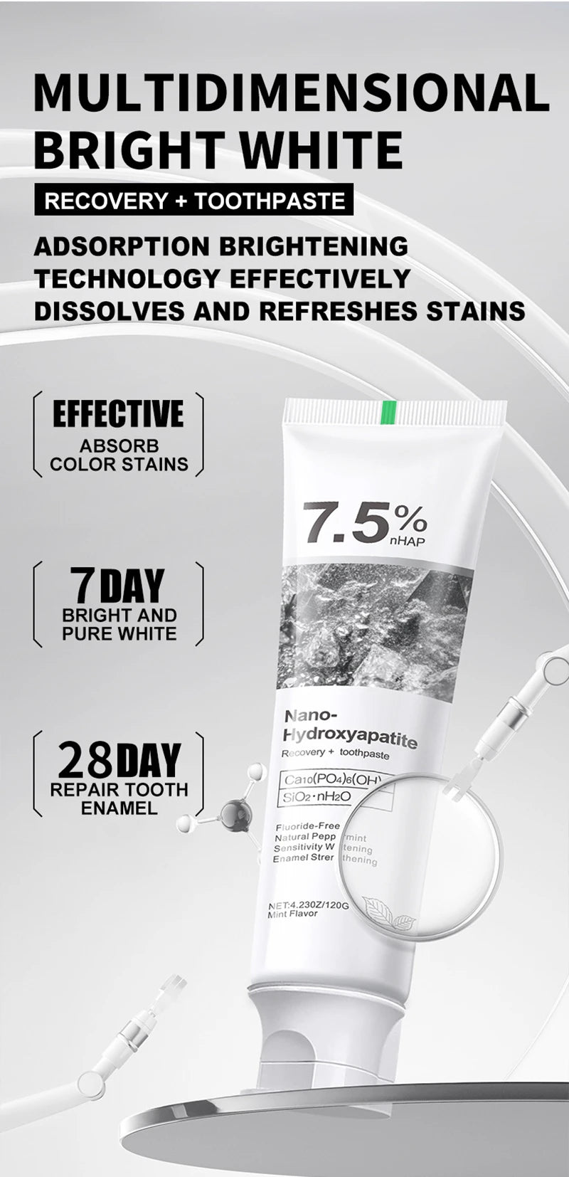 Tidesmit 7.5% Hydroxyapatite Probiotic Whitening Toothpaste for enamel repair and fresh breath