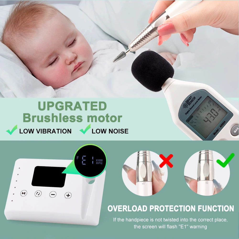 Brushless 35000RPM Portable 2-in-1 Electric Desktop Nail Drill Machine Drilling Manicure Nail Polisher 85w Powerful with Bit Set