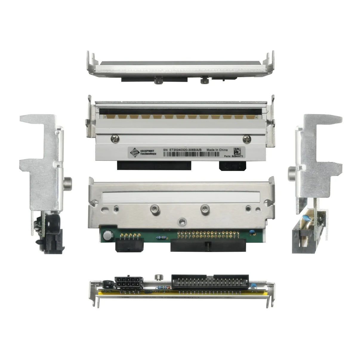 Thermal printhead assembly with metal housing, connector board, and mounting brackets