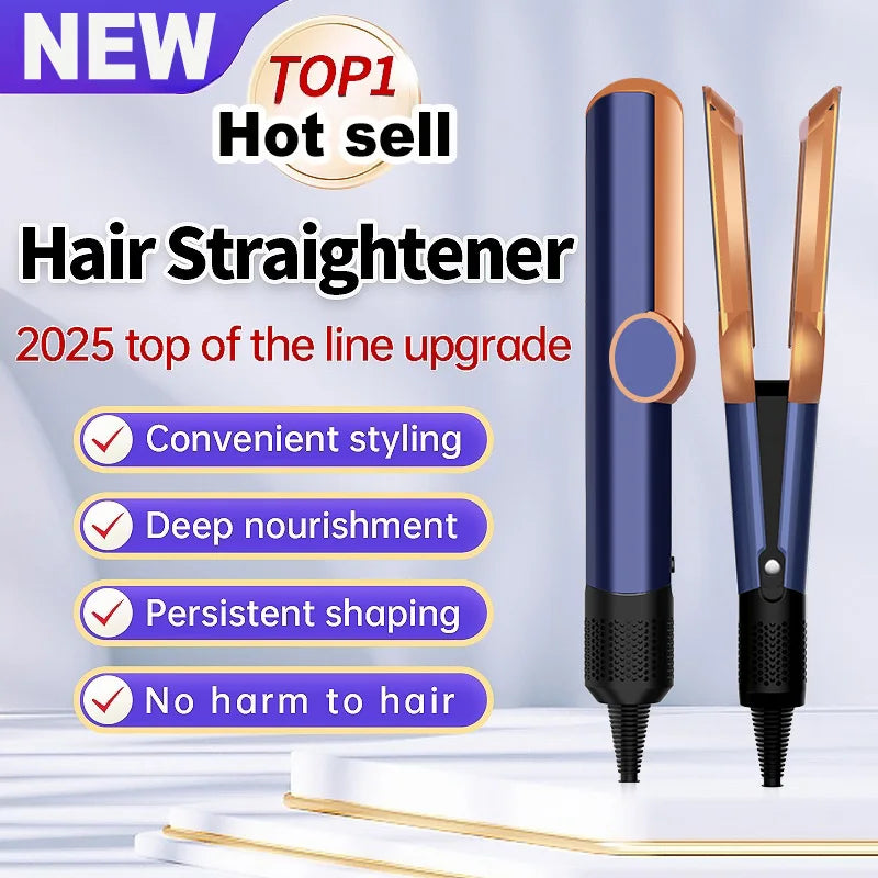 Blue and gold professional hair straightener flat iron for sleek styling and negative ion hair nourishment.