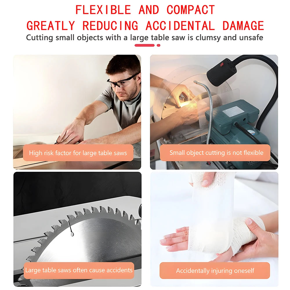 Podofo 96W 5000RPM Mini Circular Table Saw 2.5 Inch Multifunctional Desktop Electric Bench Saw Household DIY Woodworking Cutting Tool with 63mm Blade For PCB Substrate Acrylic Plate Copper Tube Model Craft Making