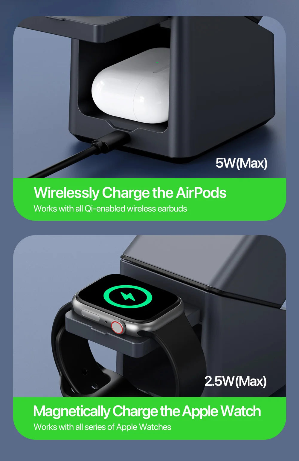 4 in 1 Wireless Charger: Qi Certified Fast Charging Station for Apple Tidesmit