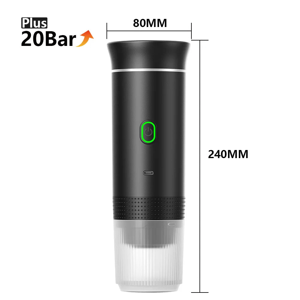 Tidesmit 3-in-1 portable espresso machine for camping or car travel showing side view with capsule and powder holder