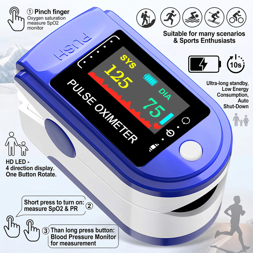 2 in 1 Digital Fingertip Pulse Oximeter & Blood Pressure Monitor Household OLED Screen Blood Oxygen Pressure Meter For Home Use