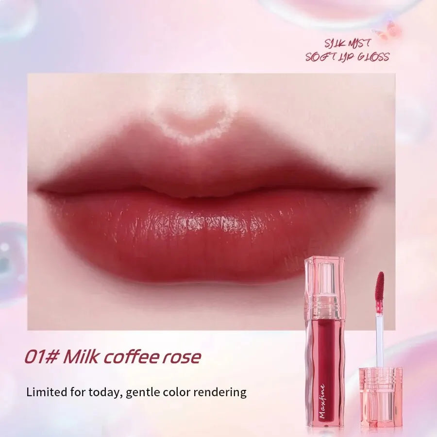 Moisturizing milk coffee rose liquid lipstick with a glossy, long-wearing, highly pigmented non-stick finish.