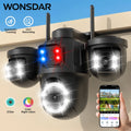 WONSDAR ICSEE WiFi IP Camera Outdoor Three Screen Home Security PTZ Camera CCTV Surveillance AI Human Detection Monitor