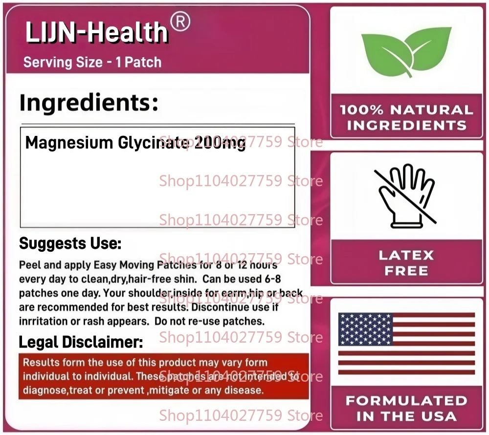 30 Patches Magnesium Glycinate Transdermal Patches High Absorption Support Relaxation, Sleep and Calm Mood