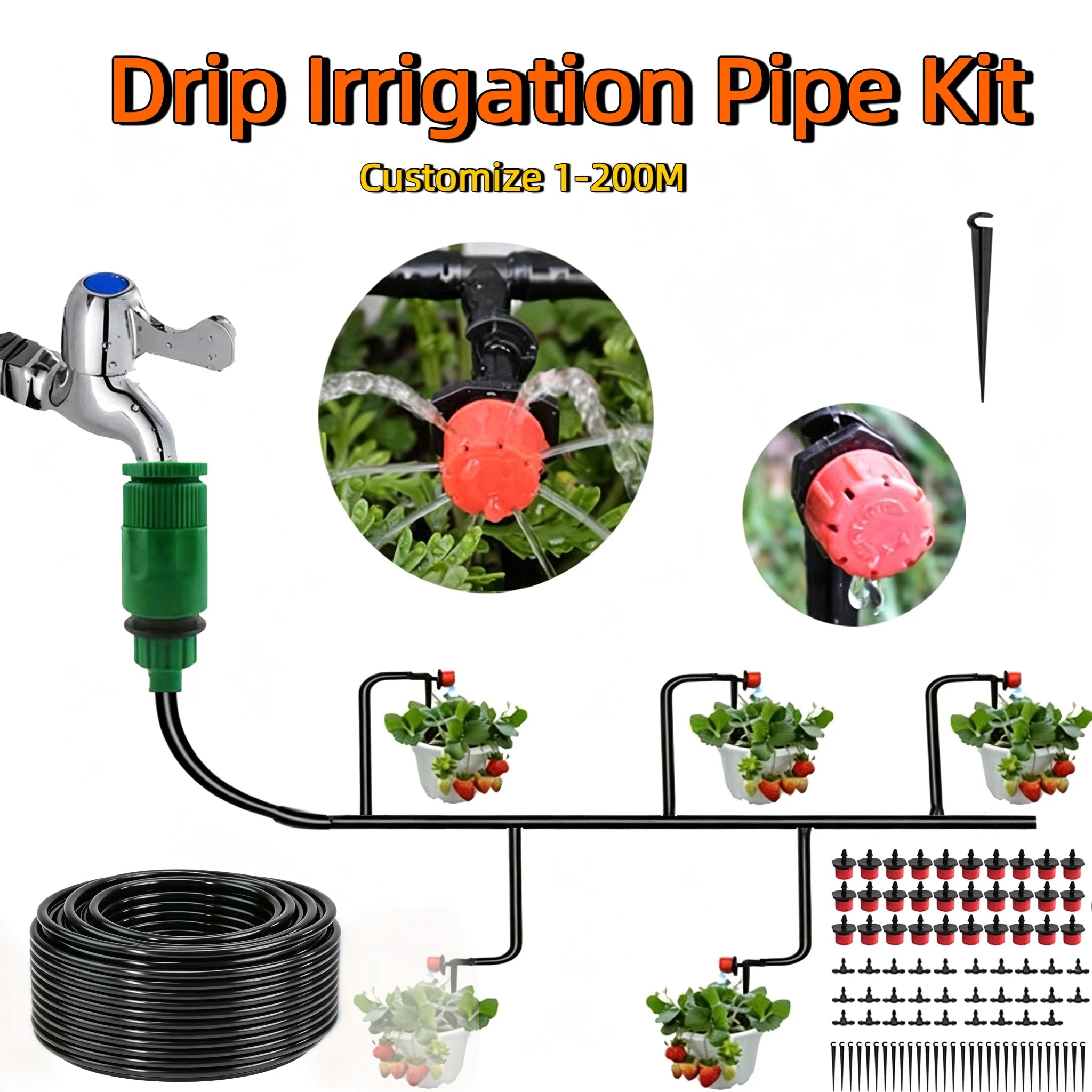 Diy Micro Drip Irrigation System Portable 2-200M Automatic Watering with Adjustable Drippers Misting Watering Kits Garden Hose