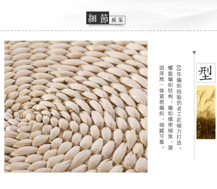 Round Woven Rush Cushion Meditation Zafu Yoga Mat for Floor Tatami Kneeling Tea Ceremony Zen Window Seat
