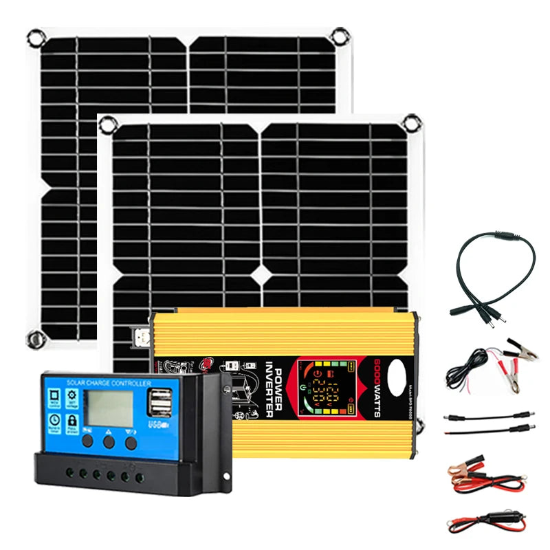 6000W 220v full set for house Inverter 30A Controller 200W Solar Panel Portable solar generator photovoltaic kit Camping For Car