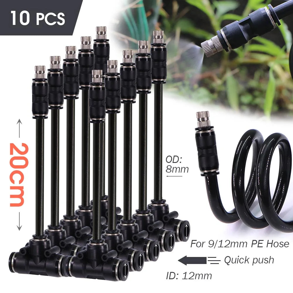 3/8" 9/12mm Misting Cooling System 360° Bend 0.6mm Nozzles Atomizer Sprayers PE Tubing 80 Mesh Filter Garden Irrigation Watering