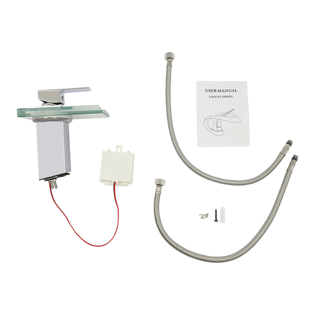 Smart Bathroom Faucet with Temp Light, Anti-Scald LED Indicator, Brass Construction, Waterfall Faucet, LED Color Changing
