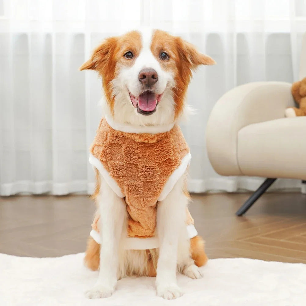 Warm brown fleece dog sweater vest for winter, comfortable puppy pullover for small to large dogs.