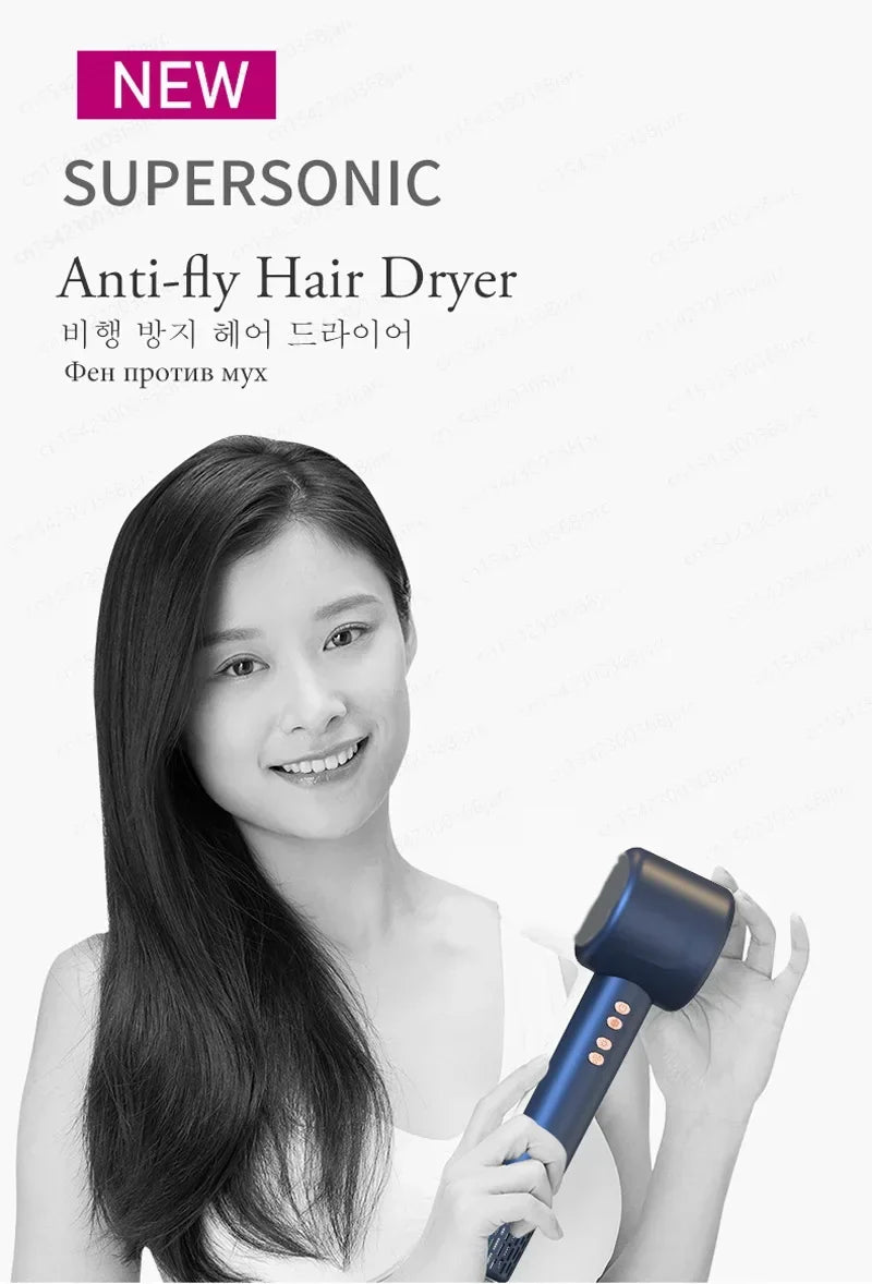 1600W blue leafless ionic hair dryer for fast, smooth styling. Compact ergonomic professional anti-flyaway hair tool.