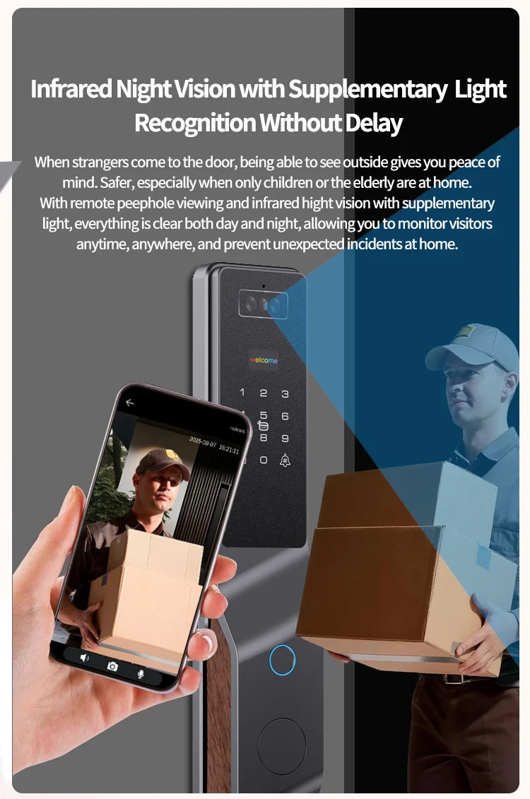 Wishome APP 3D Face Recognition Smart Lock with Camera, Video Call, and Voice Intercom Functions