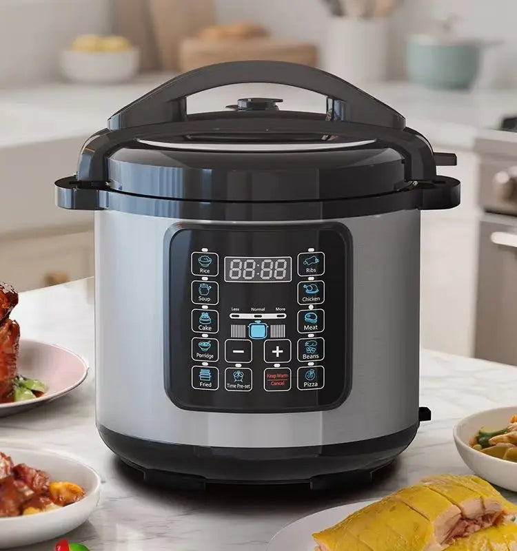Electric pressure cooker with LED display and control panel, stainless-steel body