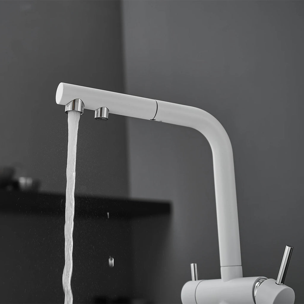 White Hot Cold Filter Kitchen Sink Faucets 3 Ways Pure Water Pull Out Kitchen Sink Mixer Tap Brass Filter Kitchen Sink Faucet