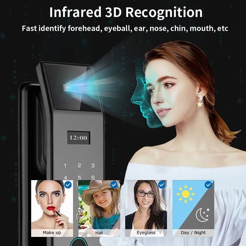 Tuya 3D Face Real-time Intercom Smart Door Lock Biometric Electronic Security Camera Intelligent Fingerprint Password Key Unlock