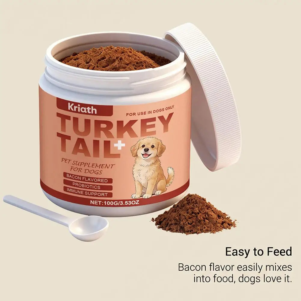 Dog Immune Support Supplement Turkey Tail Mushroom Powder With Probiotics Bacon Flavor For Gut Health And Defense System 3.53oz