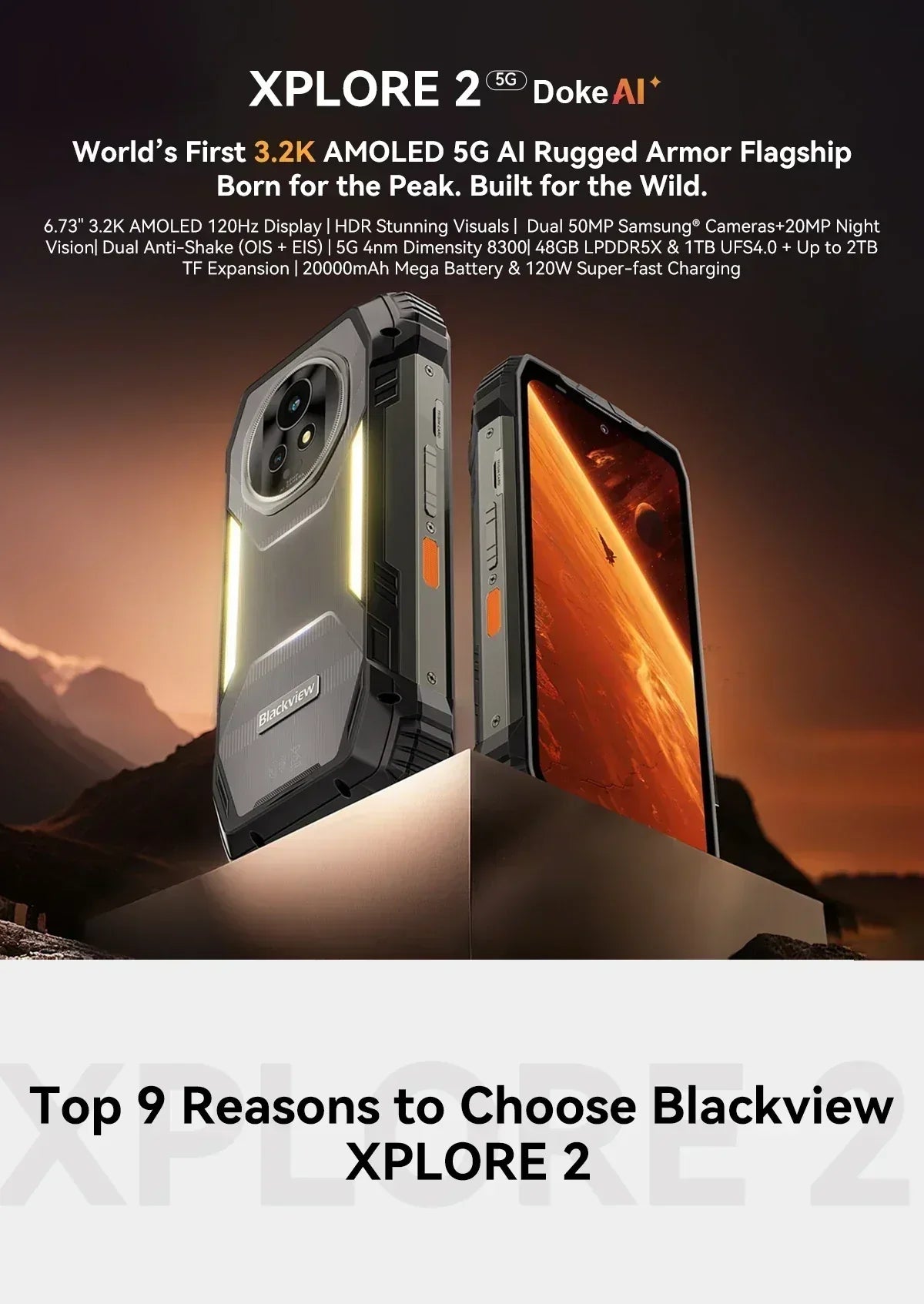 Blackview Xplore Rugged 5G Smartphone, 16GB RAM, 1TB Storage, 20000mAh Battery Tidesmit