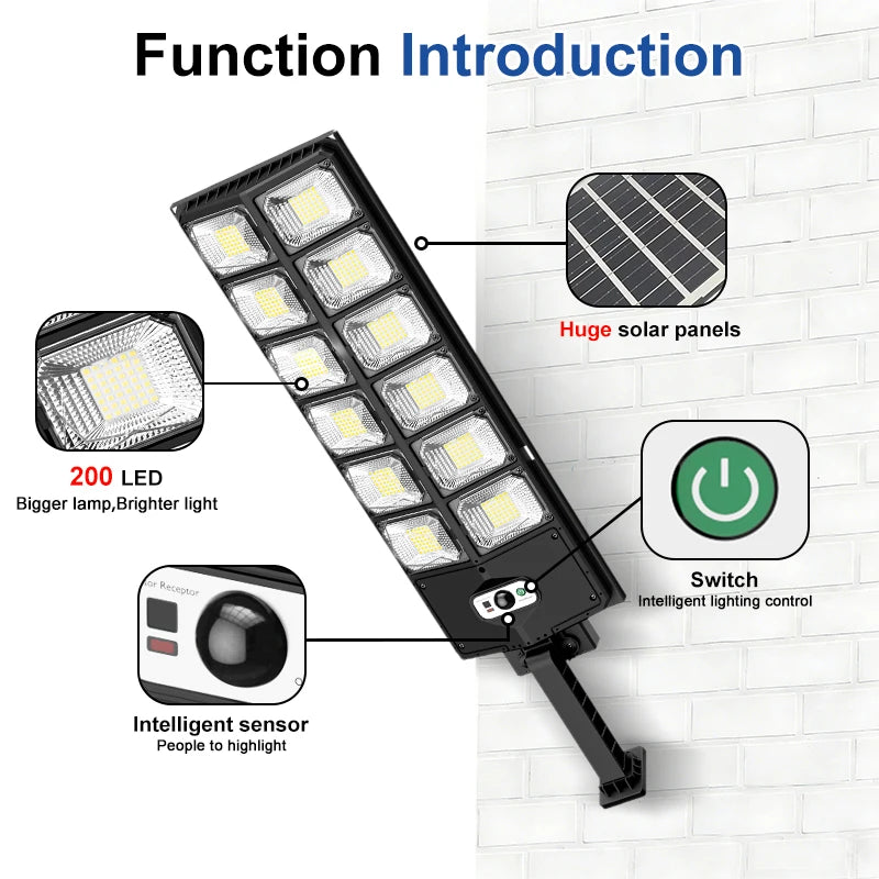300W Super Bright Solar Street Lights Outdoor Wall Lamp With Motion Sensor Remote Control Garden Street Light RemoteControl Energy-Efflcient Waterproof 4300mah 8000 Lm Solar Street lght