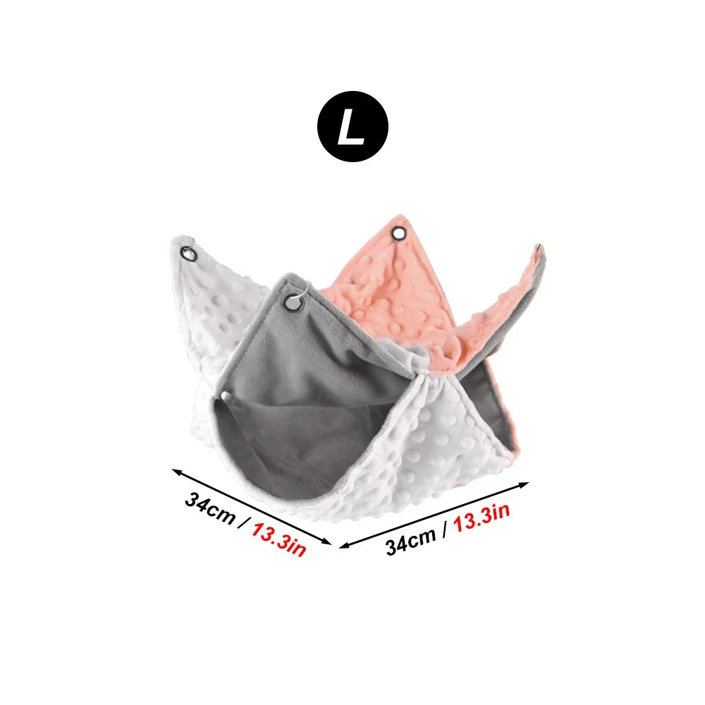 Large warm plush pet hammock for guinea pigs and squirrels, cozy contrast color cage bed, 34cm, soft double-thick fabric.