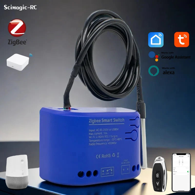 Tuya Zigbee Temperature Sensor WiFi Smart Temperature Switch with 16A 2000W Thermostat Data Monitoring Alexa Compatible