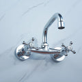 Modern Brass Bathroom Faucet, Wall Mount Two-handle Washbasin Mixer Tap, for Kitchen, Bathroom, Laundry, Garden, Silver